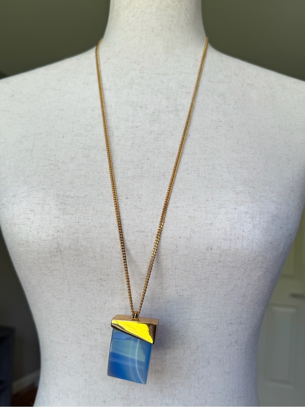 Vince Camuto Gold Chain Necklace with Blue Rectangle Natural Stone Pendant